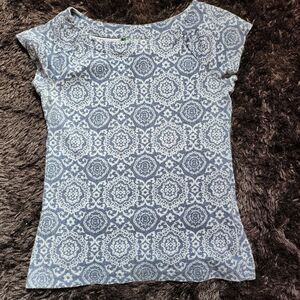Lauren Ralph Lauren Navy and Pale Blue Short Sleeve Tee